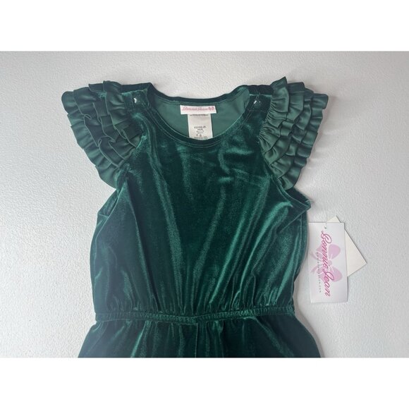 Bonnie Jean Girls Green Velvet Jumpsuit‎ Size 6 With Tags - Picture 4 of 9